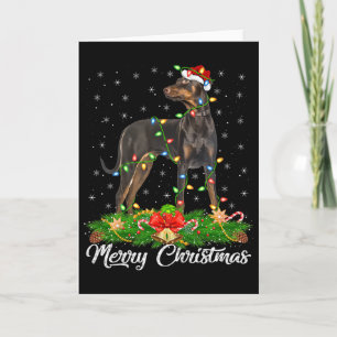 Lighting Xmas Matching Santa Hat Doberman Pinscher Card