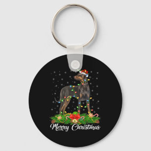 Lighting Xmas Matching Santa Hat Doberman Pinscher Keychain