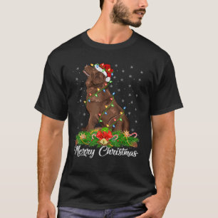 Lighting Xmas Matching Santa Hat Newfoundland Dog  T-Shirt