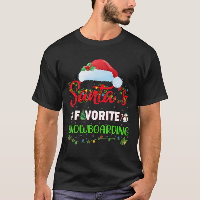 Lighting Xmas Santa's Favorite Snowboarding Christ T-Shirt (Front)