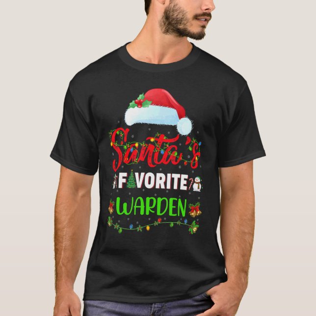 Lighting Xmas Santa's Favourite Warden Christmas T-Shirt (Front)