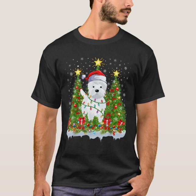 Lighting Xmas Tree Decoration Santa Westie Dog Chr T-Shirt (Front)
