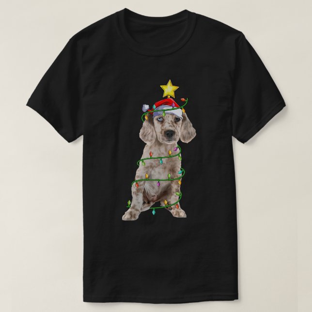 Lighting Xmas Tree Matching Santa English Setter C T-Shirt (Design Front)