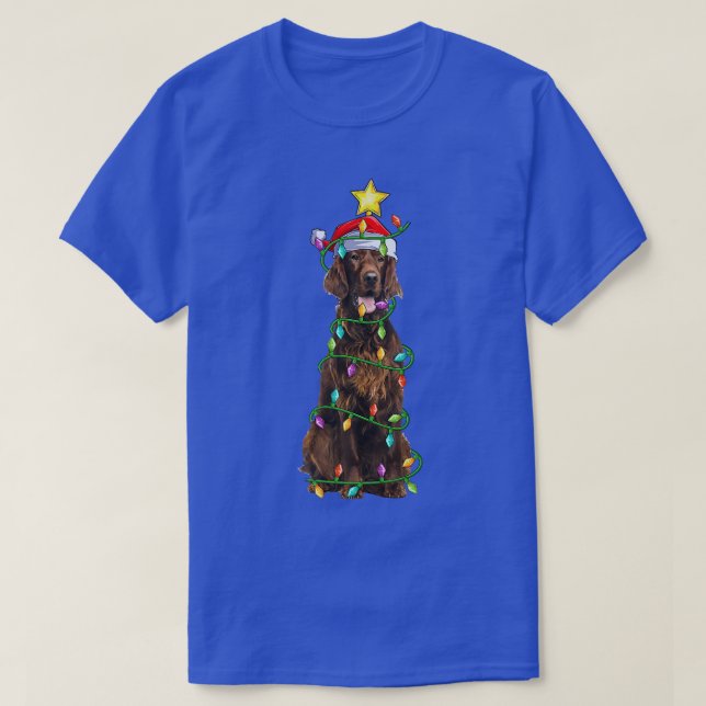 Lighting Xmas Tree Matching Santa Irish Setter Dog T-Shirt (Design Front)