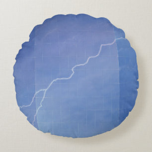 Lightning Across Glass Building Round Pillow