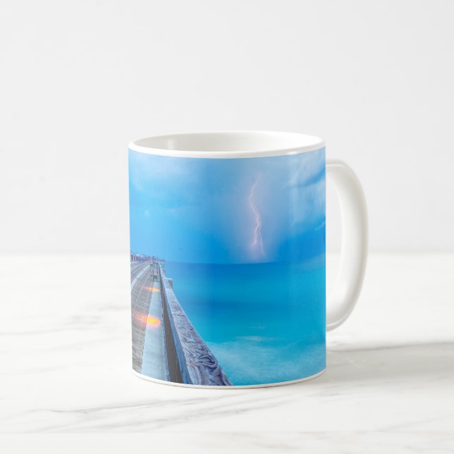Lightning At Navarre Beach Pier Coffee Mug (Front Right)