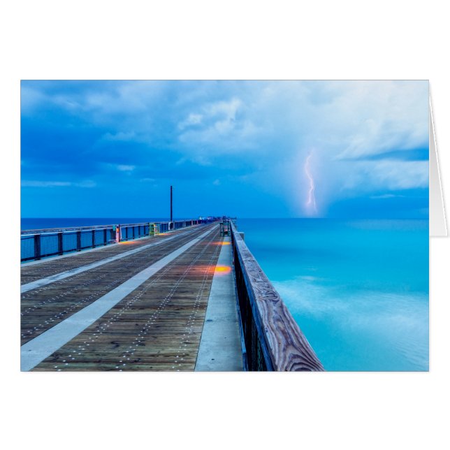 Lightning At Navarre Beach Pier Greeting Card (Front Horizontal)