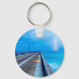 Lightning At Navarre Beach Pier Keychain