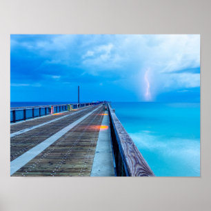 Lightning At Navarre Beach Pier Poster