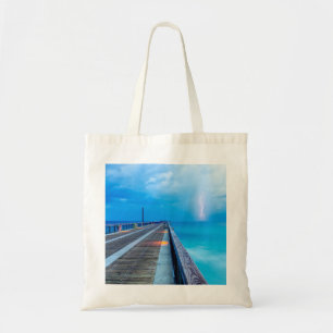 Lightning At Navarre Beach Pier Tote Bag