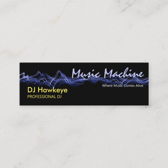Lightning Blue Sound Wave Professional DJ Mini Business Card (Front)
