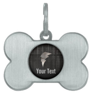 Lightning Bolt; Cool Black Pet ID Tag