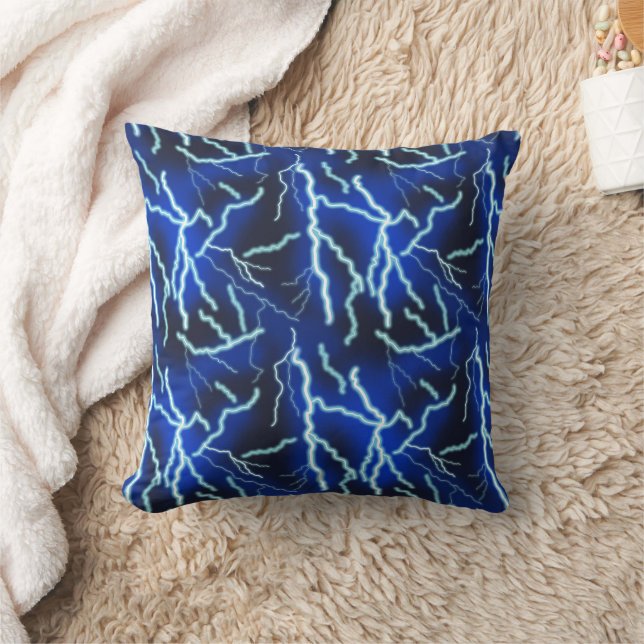 Lightning Bolt Electricity Thunderstorm Night Sky Throw Pillow (Blanket)