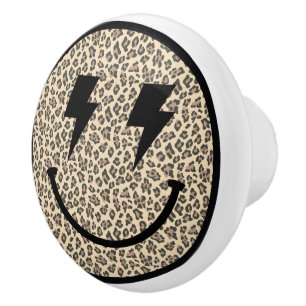 Lightning Bolt Eyes Leopard Smile Face Ceramic Knob