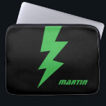 Lightning bolt flash strike logo personalized laptop sleeve<br><div class="desc">Lightning bolt flash strike logo personalized laptop sleeve . Personalize with custom name or monogram. Colors can be changed. Green thunderbolt design.</div>