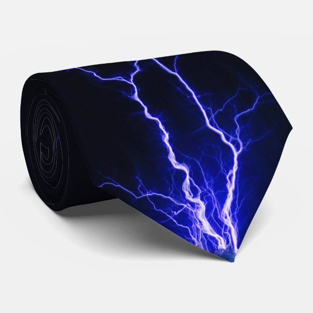 Lightning Bolt Flashy Blue Black Novelty Neck Tie (Rolled)