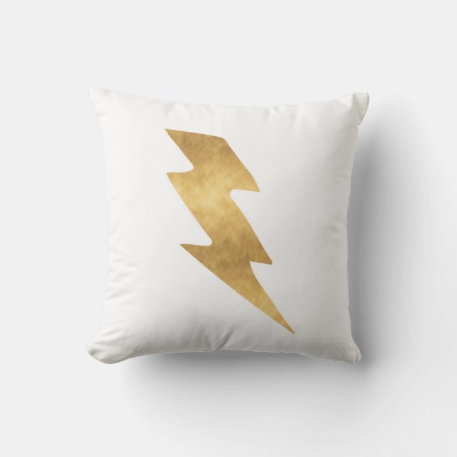 Lightning Bolt in Metallic Gold Throw Pillow (Front)