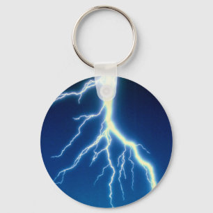 Lightning bolt over blue background keychain