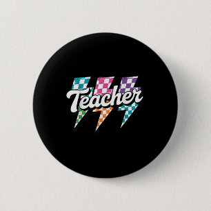 Lightning Bolt Teacher Back To School Chequered Re 2 Inch Round Button