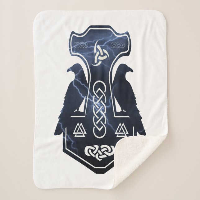 Lightning Bolt Thor's Hammer Sherpa Blanket (Front)