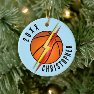 Lightning Bolts Basketball Christmas Ceramic Ornament