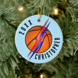 Lightning Bolts Basketball Christmas Ceramic Ornament
