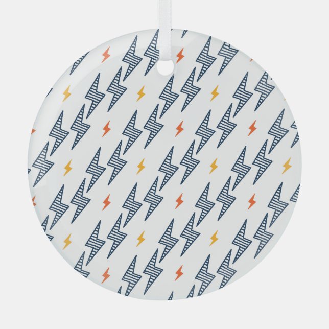 Lightning Bolts Doodle Seamless Flash Glass Ornament (Front)