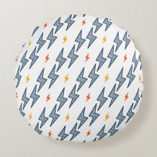 Lightning Bolts Doodle Seamless Flash Round Pillow