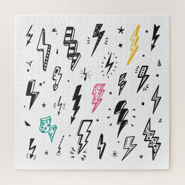 Lightning bolts, hand-drawn doodle set. jigsaw puzzle (Vertical)