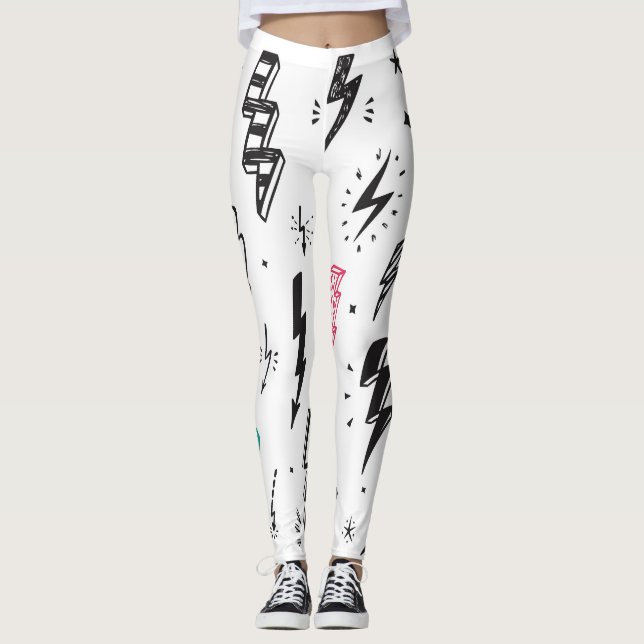 Lightning bolts, hand-drawn doodle set. leggings (Front)