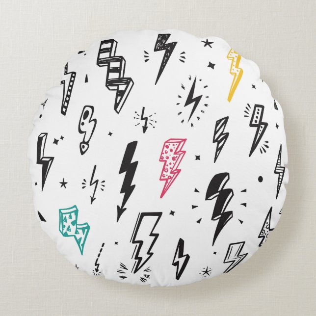 Lightning bolts, hand-drawn doodle set. round pillow (Front)
