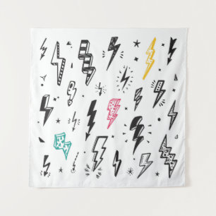 Lightning bolts, hand-drawn doodle set. tapestry