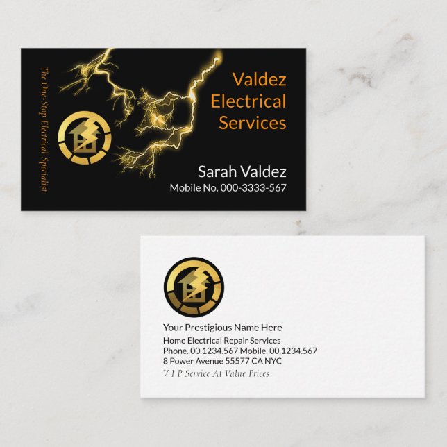 Lightning Bolts Powering Home Wiring Circuit Business Card (Front/Back)