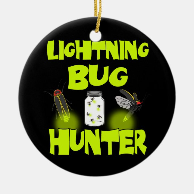 lightning bug hunter ceramic ornament (Front)