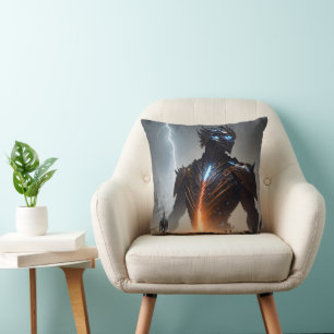 Lightning Cyborg Warrior Throw Pillow