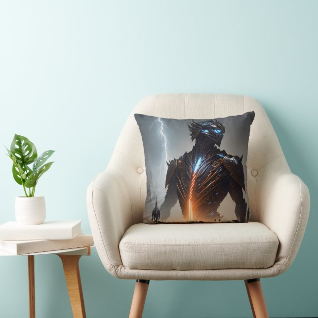 Lightning Cyborg Warrior Throw Pillow (Chair)