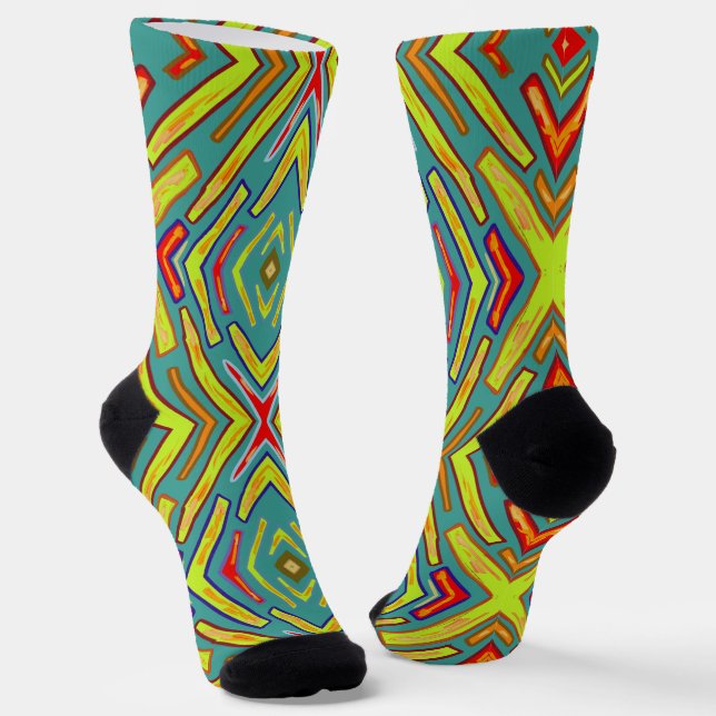 Lightning  Flash Fun Yellow Green  Socks (Angled)