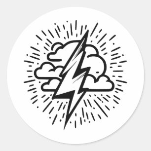 Lightning in Minimalist Black & White Classic Round Sticker