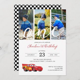 Lightning McQueen 1st Birthday | Photo Collage Invitation