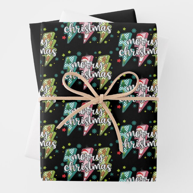 Lightning Merry Christmas Preppy Coquette Xmas  Wrapping Paper Sheet (In situ)