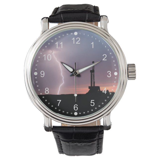 Lightning, Oil Drilling Rig, Purple Orange Sunrise Watch (Front)