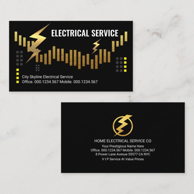 Lightning Outage Gold City Skyline Business Card (Front/Back)