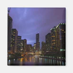 Lightning Over Chicago River Magnet