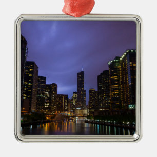 Lightning Over Chicago River Metal Ornament