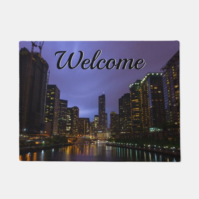 Lightning Over Chicago River Welcome Doormat (Front)