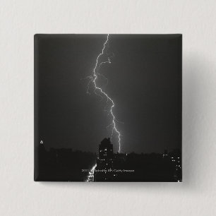 Lightning over city 2 inch square button