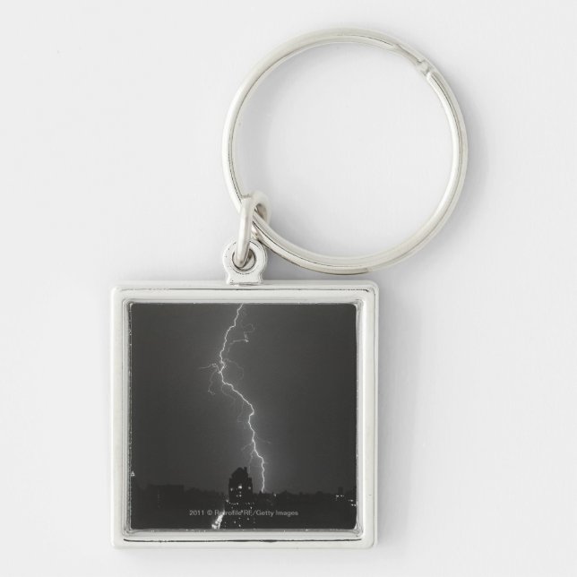Lightning over city keychain (Front)