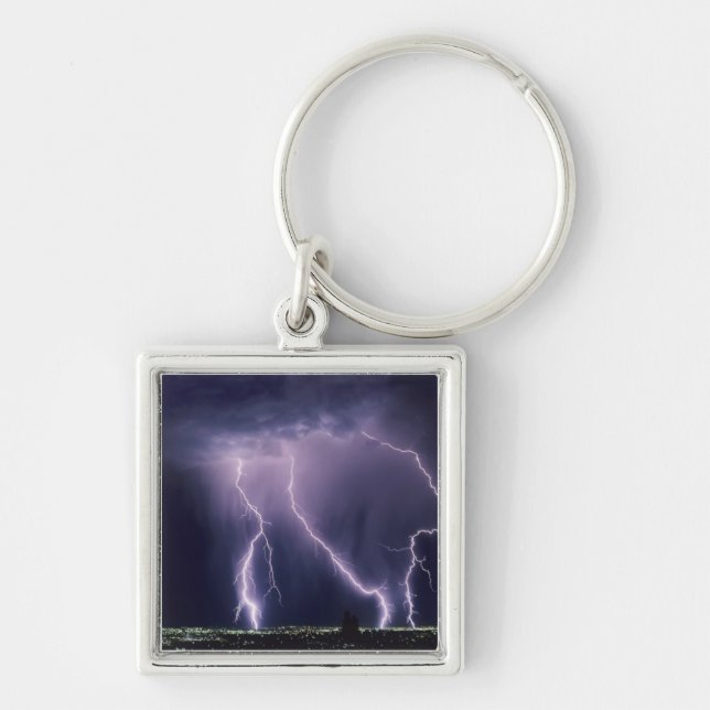 Lightning over Salt Lake Valley, Utah. Keychain (Front)