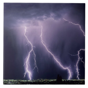 Lightning over Salt Lake Valley, Utah. Tile