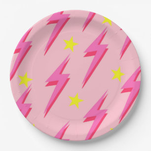 Lightning Pink Background Y2K Pattern Paper Plate